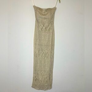 Gunne Sax dress maxi gown by Jessica Mclintock sz 7 knit gold sequin strapless